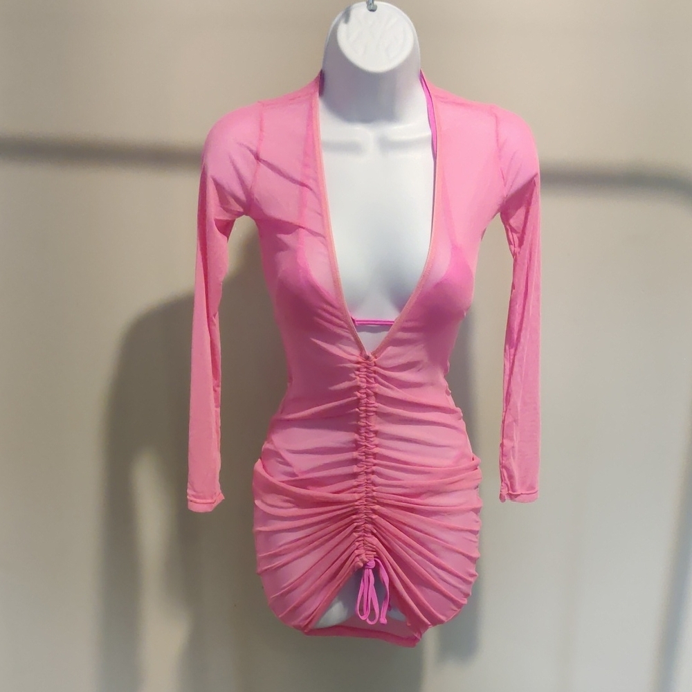 Matteswim Set Pink Ruched Long Sleeve Dress Set 3 Pieces Size XS